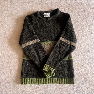 Vintage Wool Fisherman Sweater, Hand Loomed in Ireland, Olive Green, M/L, Winter